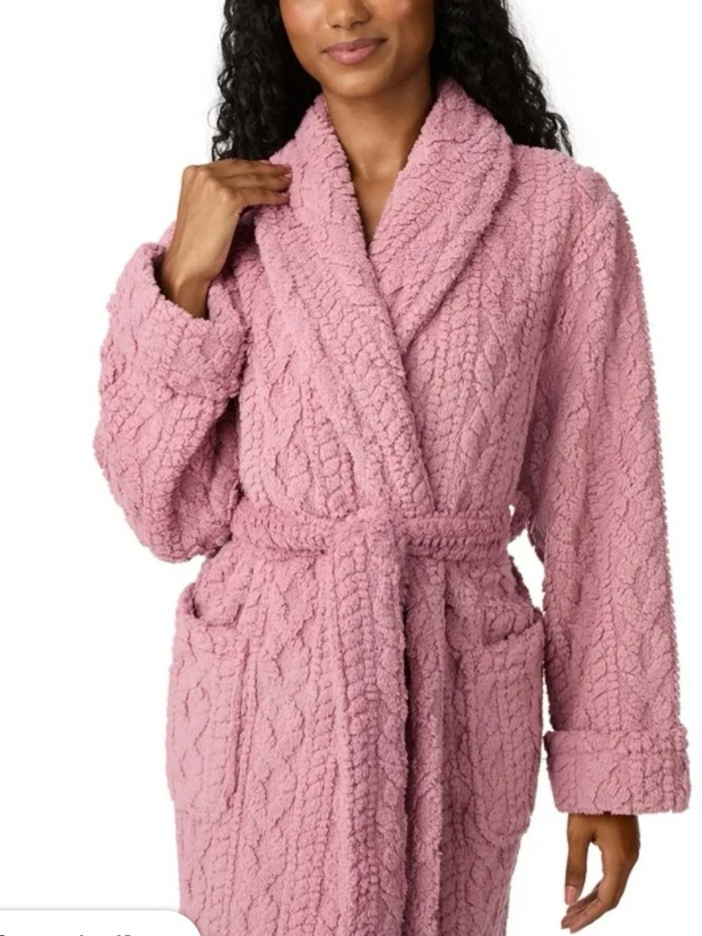 Room Service Cozy Wrap Cable Knit Sweater Robe w Patch Pockets - Pink XL NWT